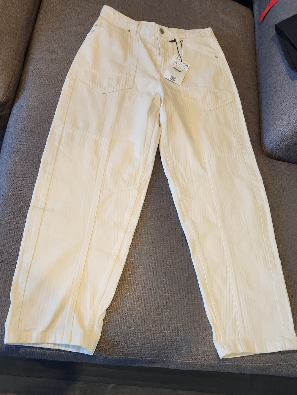 Bershka Off White Textured Barrel Jeans